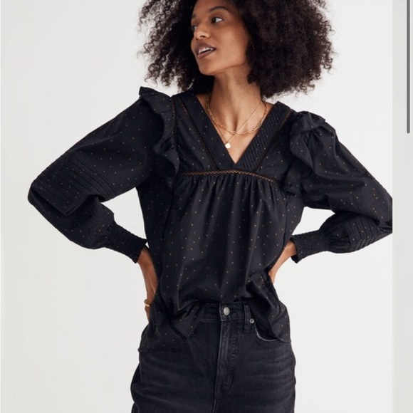 Madewell Voile ruffle pin tuck Black top XS - Picture 1 of 16